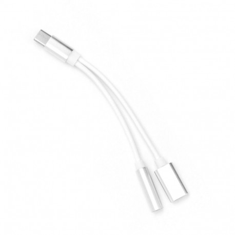 Adapter AUX 2in1 Type C (male) to Type C (female) / Jack 3,5 mm (female) white
