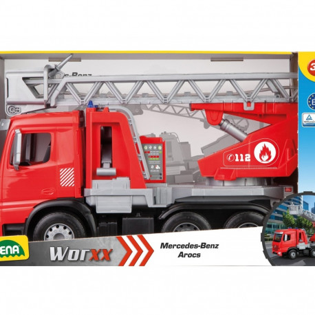 The Lena Worxx Mercedes-Benz Arocs Fire Truck is a highly detailed, functional toy 