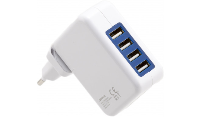 Omega USB laadija 4xUSB EU + kaabel, valge (42672) (avatud pakend)