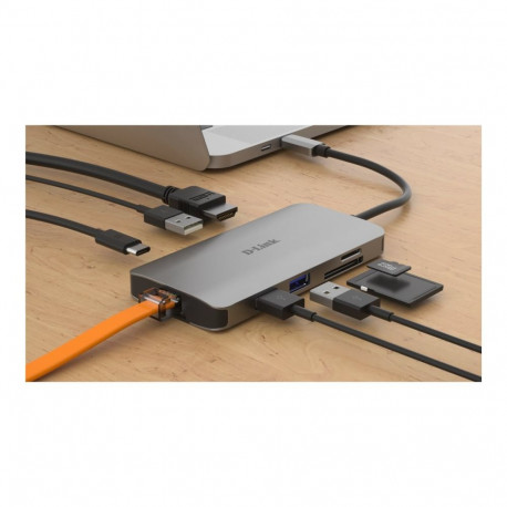 D-Link 8-ühes USB-C jaotur HDMI/Ethernet/kaardilugeja/toiteedastusega DUB-M810 USB jaotur USB Type-C