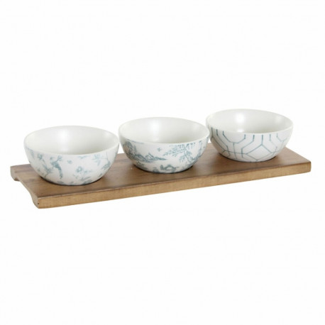 Appetizer Set DKD Home Decor White Navy Blue Porcelain Acacia Plastic Oriental 4 Pieces 30 x 9,5 x 1