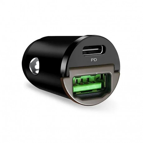 Autolaadija Puro Mini USB-C/USB 30W, Must