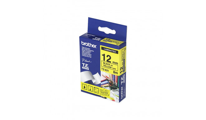Lint Brother TZE631 12mm must/kollane 8m