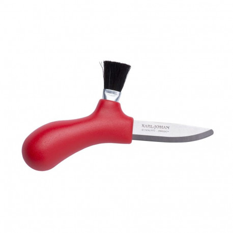 Morakniv Karl-Johan Mushroom Knife – Red Handle, Tipless Stainless Steel Blade, Horsehair Brush
