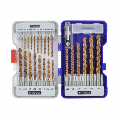 Tivoly FURIUS FUSIO metallipuuride ja süvistite komplekt – 26-osaline Ø2–13 mm "split point" HSS, FU