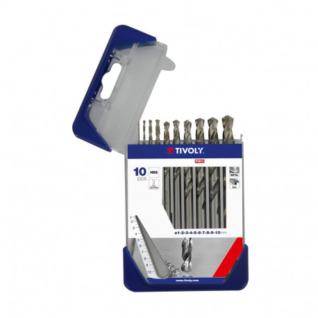 Tivoly Metal Drill Bit Set – 10-Piece Ø 1–10 mm, Split Point, 30° N-Flute, HSS, Cylindrical Shank