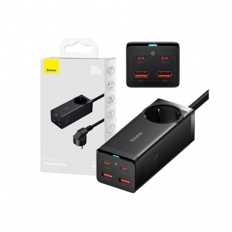 Baseus GaN3 Pro wall charger / powerstrip 2xUSB + 2xUSB-C + AC, 100W (black)