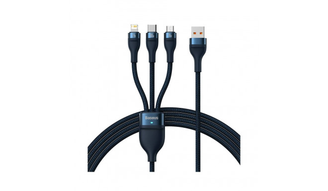 3in1 USB cable Baseus Flash Series, USB-C + micro USB + Lightning, 100W, 1.2m (blue)