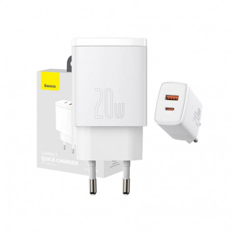 Baseus Compact Quick Charger, USB, USB-C, 20W (white)