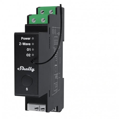 Shelly Wave Pro 2PM LR kahekanaliline Z-Wave DIN-liistu kontroller