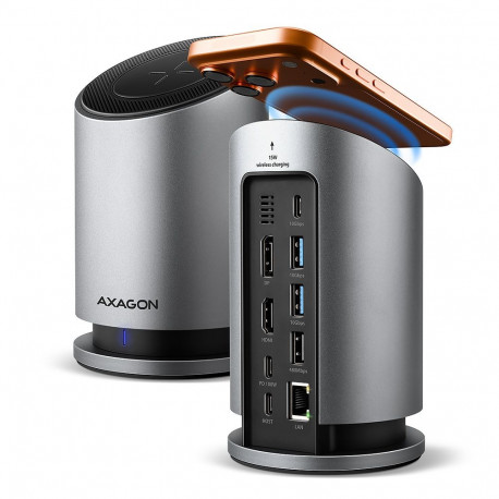 AXAGON USB-C 10Gbps Wireless Charging 9in1 hub | HMC-WL9