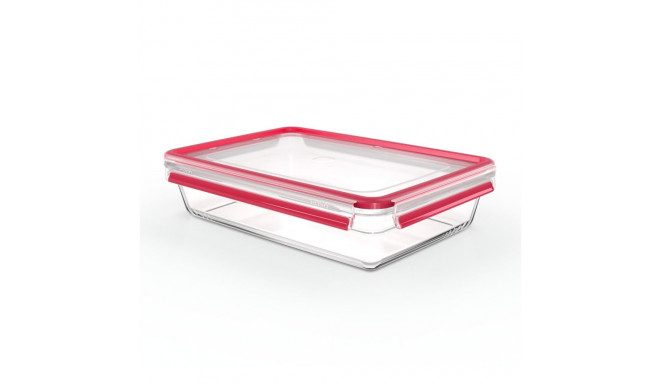 Emsa CLIP & CLOSE glass food storage container 3.0 liters (transparent/red, rectangular)