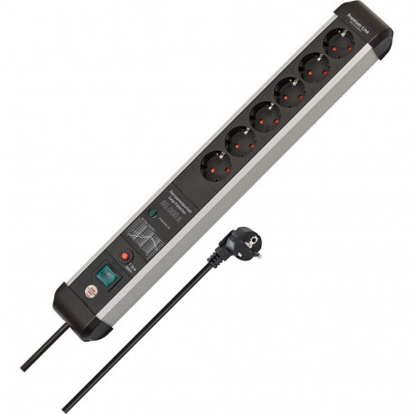 Premium-Protect-Line Steckdosenleiste 6-fach (schwarz/aluminium, 3 Meter, 60.000A Überspannungsschut