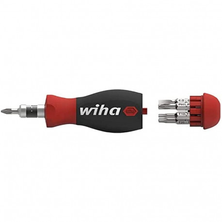 Wiha Stubby screwdriver 1/4", with bit magazine (black/red, Stubby with 7 double bits)