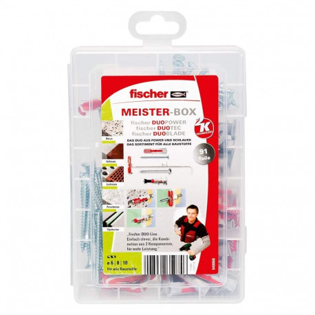 fischer master box DUOLINE, dowels (light grey/red, with screws, 91 pieces)