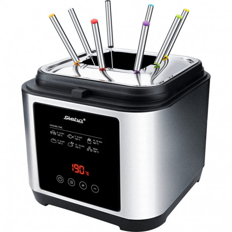 Fritteuse und Fondue DF 150F (edelstahl/schwarz, 1.200 Watt, Ölbehälter 2,5 Liter, Timer)