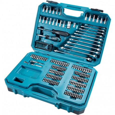 Handwerkzeug-Set E-10883, 221-teilig (blau, inkl. 2 Umschalt-Knarren, 1/4" und 1/2")