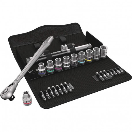 8100 SC 11 Zyklop Metal-Knarrensatz, zöllig, 1/2" (schwarz/grün, 28-teilig, Vollmetall-Umschaltknarr