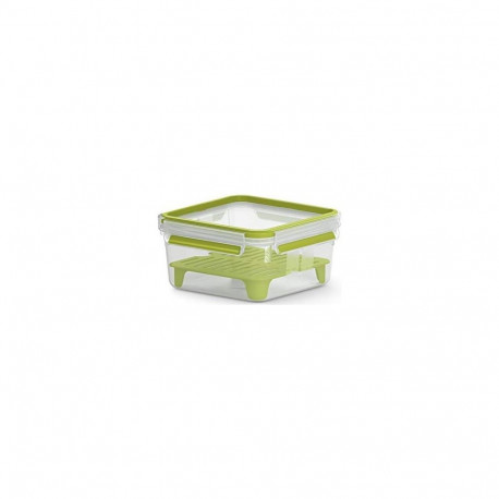 CLIP & GO Sandwichbox XL 1,3 Liter (transparent/grün, mit Gittereinsatz für 2. Ebene)