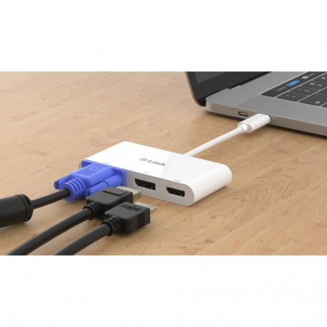 USB-adapter USB-C-pistik > VGA, HDMI ja DisplayPort-pesad, valge