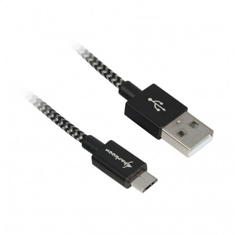 USB 2.0 Kabel, USB-A Stecker > Micro-USB Stecker (schwarz/grau, 1 Meter, gesleevt)