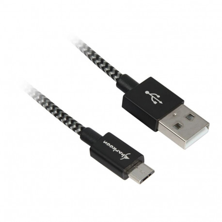 USB 2.0 Kabel, USB-A Stecker > Micro-USB Stecker (schwarz/grau, 0,5 Meter, gesleevt)