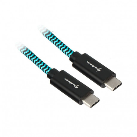 USB 3.2 Gen 2 Kabel, USB-C Stecker > USB-C Stecker (schwarz/hellblau, 0,5 Meter, gesleevt)