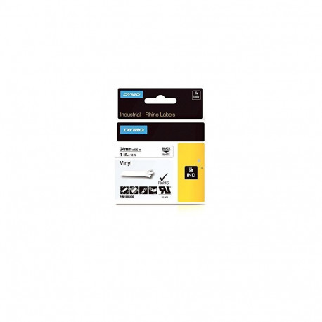 Rhino IND ORIGINAL Schriftband Vinyl 24mm x 5,5m, schwarz auf weiß (permanent klebend, 1805430)