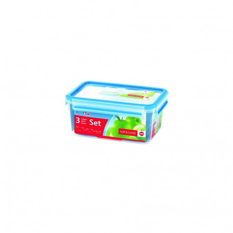CLIP & CLOSE Frischhaltedosen-Set (transparent/blau, 0,55 Liter, 1,0 Liter, 2,3 Liter)