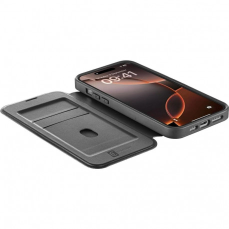 Kaardivahega mobiiliümbris Cellular Line iPhone 16 Pro Wallet Book Magsafe, must