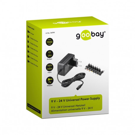 Voolukaabel GOOBAY Universal Power Supply, 9V-24V max. 24W/1.5A