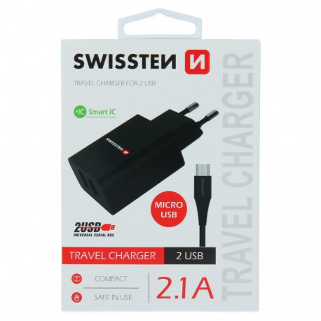 Telefoni laadija Swissten 2 x USB-A 10W + kaabel micro