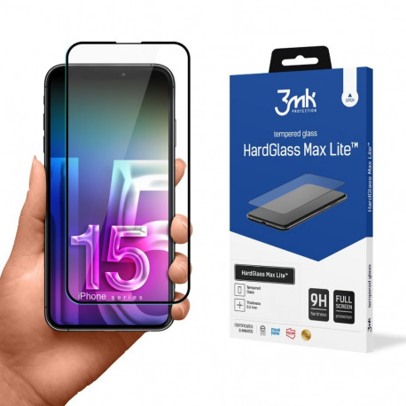 3mk glass screen protector iPhone 15 Plus HardGlass Max Lite, black