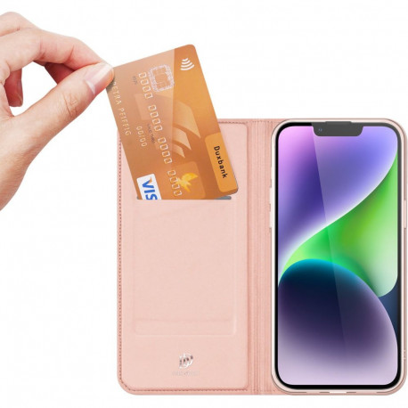 Kaardivahega mobiiliümbris Dux Ducis iPhone 15 Plus Wallet Skin Pro, roosa