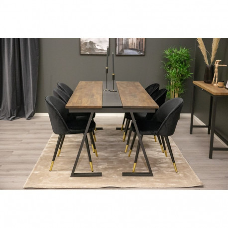 Söögitoa komplekt JAKARTA tiigipuust laud ja 6 VELVET tooli, must