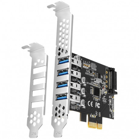 Axagon PCI-Express card with four external USB 3.2 Gen1 ports with dual power. Renesas chipset. Stan