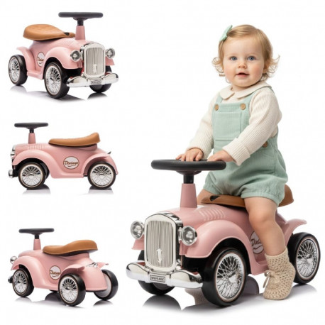 Jeździk RETRO, chodzik, pchacz - pudrowy róż