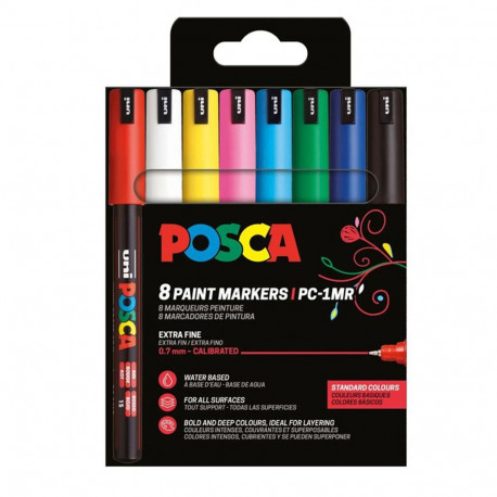Marker UNI Posca PC1MR, 8 standardvärvi, 0,7mm, ülipeen ots