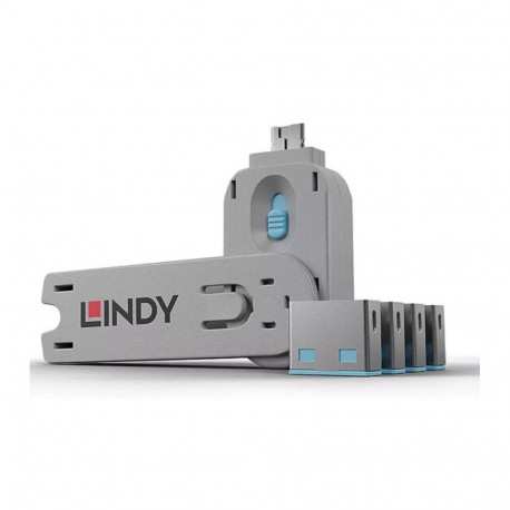 Lindy 40452 USB Type A Port Blockers Set 4pcs + Key / Blue