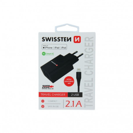 Swissten Smart IC Travel Charger 2x USB 2.1A with Lightning MFI Cable 1.2m