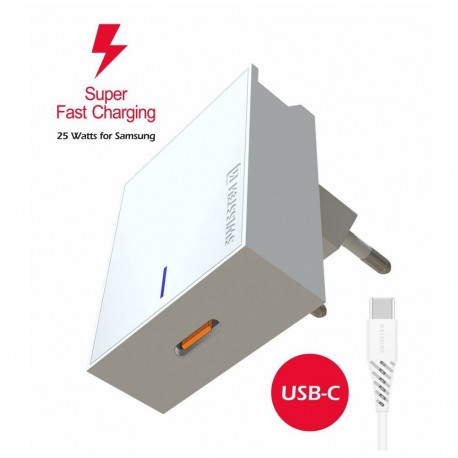 Swissten 25W Samsung Super Fast Charging Travel charger with 1.2m USB-C to USB-C cable