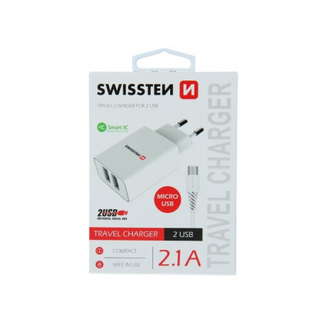 Swissten Smart IC Travel Charger 2x USB 2.1A with Micro USB Cable 1.2m