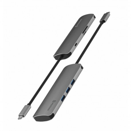 Swissten USB-C Hub 6in1 with 3X USB 3.0 / 1X USB-C Power Delivery / 1X microSD / 1X SD / Aluminum bo