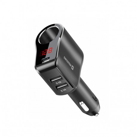 Swissten Car charger 1x USB-C PD / 2x USB-A / CL / LED