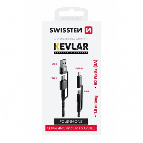 Swissten Kevlar Cable 4in1 / 3A / 1.5m