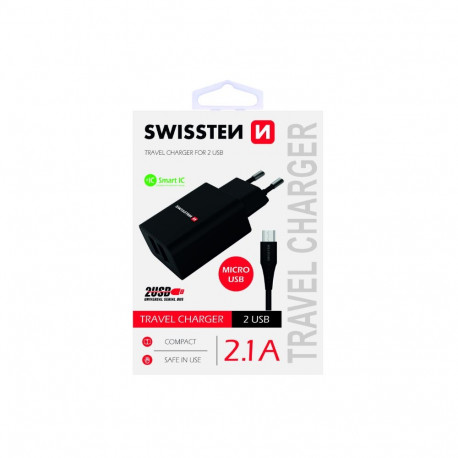 Swissten Premium Travel Charger USB 2.1A / 10.5W With Micro USB Cable 1.2m