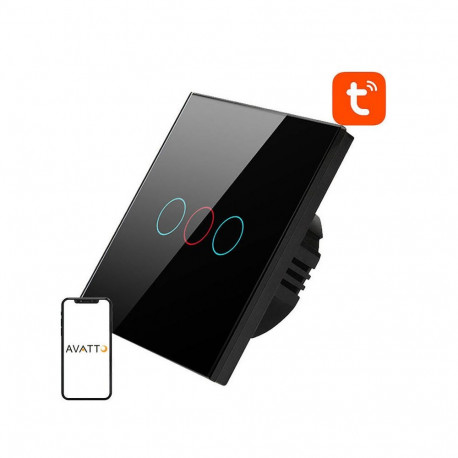 Smart Light Switch WiFi Avatto TS02-EU-B3 3 Way TUYA (black)