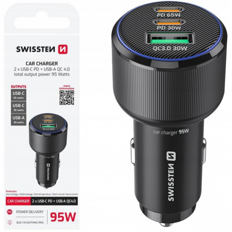 Swissten autolaadija 2x USB-C PD / USB 95W
