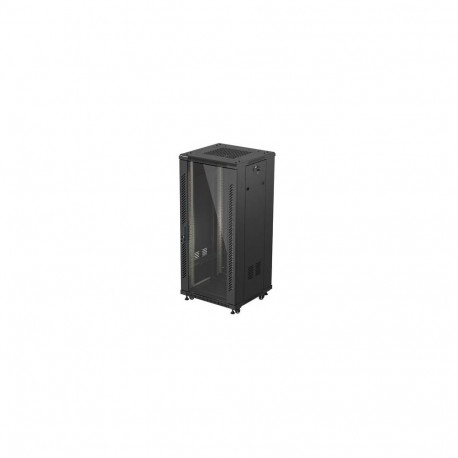RACK CABINET 19" FREE-STANDING 27U/600X600 (FLAT PACK) WITH GLASS DOOR BLACK LANBERG