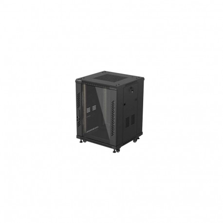 RACK CABINET 19" FREE-STANDING 15U/600X600 (FLAT PACK) WITH GLASS DOOR BLACK LANBERG